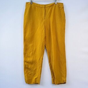 Kasper 14 Pants Mustard Yellow Womens Crop Coastal Scandi Linen Blend Bold